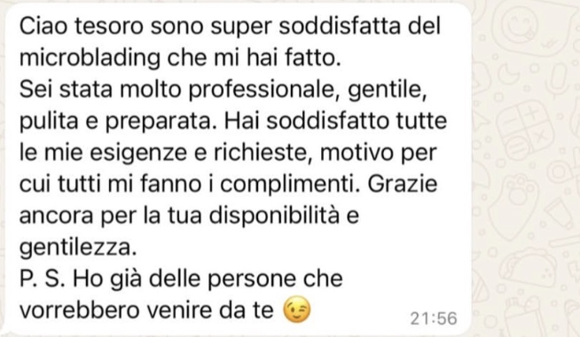 Recensione WhatsApp: cliente super soddisfatta del microblading